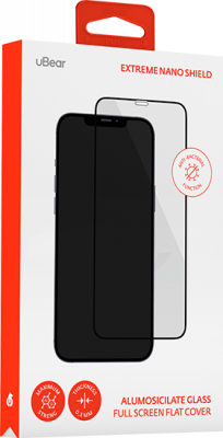Защитное стекло uBear Ext. Nano Antibact для iPhone 13 mini, черная рамка